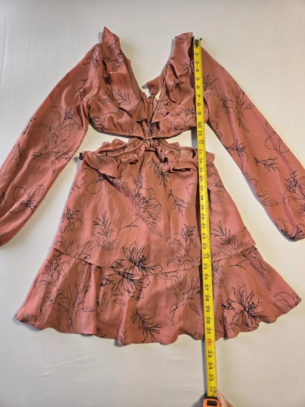 Open Edit Nordstrom Mini Dress Size S Pink Floral Cutout Long Sleeve Ruffle